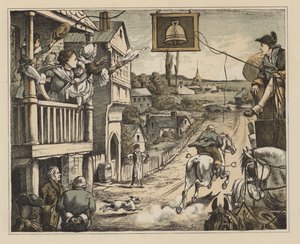 Illustratie voor The Diverting History of John Gilpin door William Cowper (kleur litho) door English School