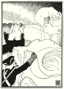 Illustratie voor de Avonturen van Baron Munchausen (gravure) door English School