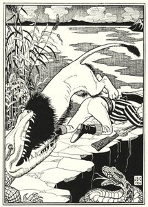 Illustratie voor de Avonturen van Baron Munchausen (gravure) door English School