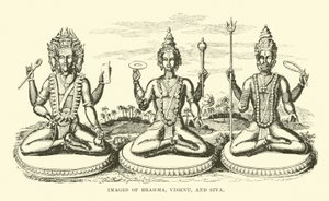 Beelden van Brahma, Vishnu en Siva door English School