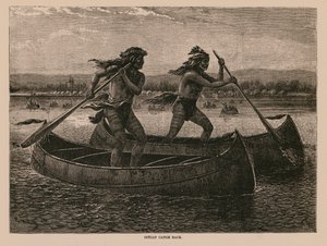 Indiaanse kanorace (gravure)