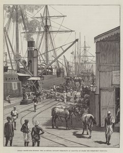 Indiase troepen voor Birma, de 7e Bengal Cavalerie inscheping in Calcutta aan boord van het stoomschip Nerbudda door English School