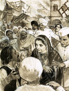 Indira Gandhi in de stad Ahmadabad tijdens de rellen