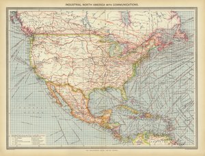 Industrieel Noord-Amerika met Communicatie (kleur litho) door English School