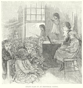 Kleuterklas in een industriële school (gravure)