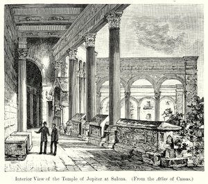 Binnenaanzicht van de Tempel van Jupiter in Saloma (gravure)
