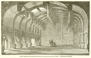 Interieur van Crosby Hall, voordat het in de huidige staat werd gebracht (vijftiende eeuw) door English School