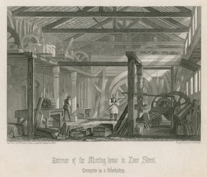 Interieur van John Bunyans ontmoetingshuis in Zoar Street, Gravel Lane, Southwark
