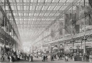 Interieur van de Grote Industriële Tentoonstelling van 1851 in Hyde Park uit Cyclopaedia of Useful Arts & Manufactures, bewerkt door Charles Tomlinson, ca. 1880s