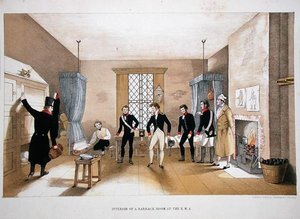 Interieur van een kazernekamer bij de R.M.A. door English School