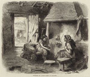 Interieur van een modderhut in Kildare