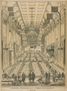 Interieur van de Guildhall tijdens het grote burgerbanket, 9 november 1837 door English School