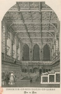 Interieur van het House of Lords, Westminster, Londen, vanuit het zuiden door English School