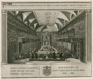 Interieur van het Hogerhuis tijdens het proces van Hare Majesteit Koningin Caroline