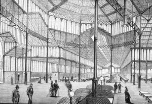 Interieur van de recent voltooide Borne Markt, Barcelona, in de late 1800s