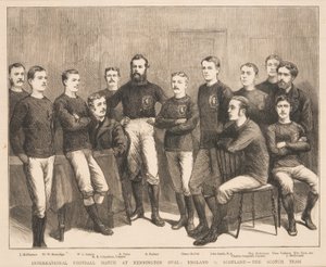 Internationale voetbalwedstrijd op Kennington Oval: Engeland vs. Schotland - Het Schotse team, uit The Graphic, 1879 door English School