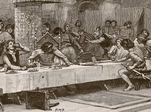 Onderbreking van Balliols kerstdiner, illustratie uit Cassells Geïllustreerde Geschiedenis van Engeland door English School