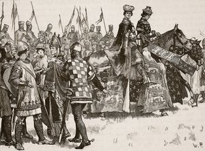 Interview tussen Becket en koning Hendrik, illustratie uit Cassells Illustrated History of England door English School