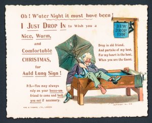 Dronken man in paardenbak!, kerstkaart door English School