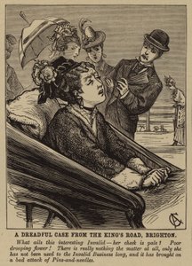 Zieke vrouw die een aanval van spelden en naalden heeft in Brighton (gravure) door English School