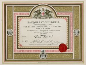 Uitnodiging voor een banket in de Guildhall, Londen, op 9 november 1866