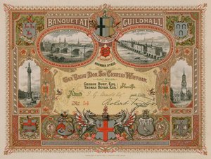 Uitnodiging voor een banket in de Guildhall, Londen, op 9 november 1878