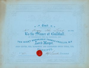 Uitnodiging voor diner in de Guildhall, Londen, op 8 december 1852