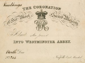 Uitnodiging voor de kroning van Hare Heilige Majesteit in Westminster Abbey, 28 juni 1838 door English School