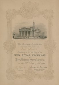 Uitnodiging voor de opening van de nieuwe Royal Exchange, Londen, door Hare Majesteit Koningin Victoria op 28 oktober 1844