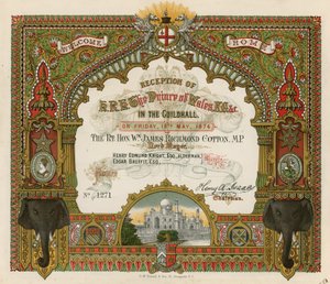Uitnodiging voor de ontvangst van ZKH de Prins van Wales in de Guildhall, Londen, op 19 mei 1876