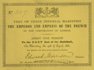 Uitnodiging voor het bezoek van hun Keizerlijke Majesteiten, de Keizer en Keizerin van Frankrijk, in de Guildhall, Londen, op 19 april 1855 door English School