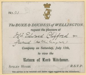 Uitnodiging om de terugkeer van Lord Kitchener te bekijken door English School