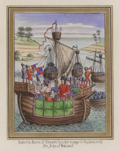 Isabella, Koningin van Edward II, op haar reis naar Engeland, met Sir John De Hainault