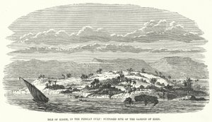 Eiland Kishm, in de Perzische Golf, veronderstelde locatie van de Hof van Eden (gravure)