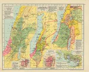 Israëlitische verovering van Kanaän. Jeruzalem voor de Ballingschap. Syrië en de Hebreeuwse koninkrijken (kleurenlitho) door English School