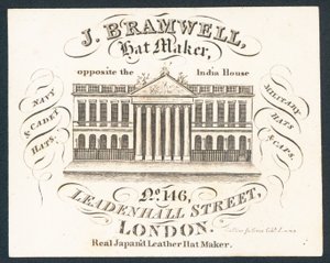 J Bramwell, hoedenmaker, handelskaart door English School