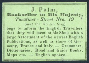 J Palm, boekverkoper van Zijne Majesteit door English School