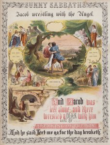 Jakob worstelt met de Engel (gekleurde gravure) door English School