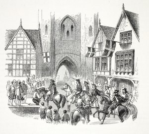 De intocht van James de Eerste in de stad Chester, 19e eeuw door English School