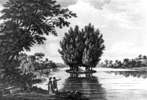 Graf van Jean-Jacques Rousseau (1712-78) in Ermenonville, uit A Sporting Tour Through France in a Series of Letters to the Earl of Darlington door Kolonel Thomas Thornton, gepubliceerd 1806 door English School