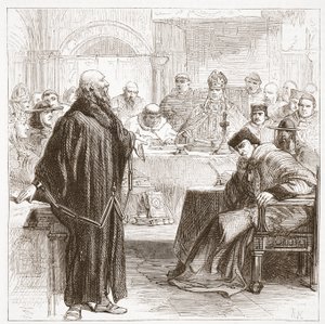 Jerome sprekend tijdens zijn proces, illustratie uit The History of Protestantism door James Aitken Wylie (1808-1890), gepubliceerd 1878 door English School
