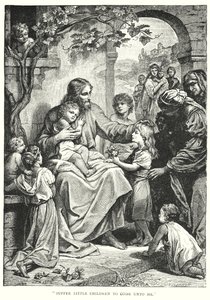 Jezus Christus en de kinderen (gravure) door English School