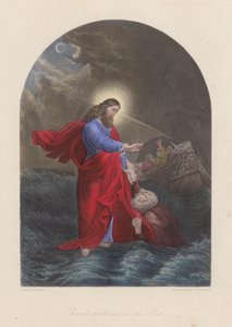 Jezus Christus loopt op de Zee van Galilea