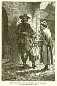 John Bunyan en zijn Blinde Kind bij de Poort van Bedford Gevangenis door English School
