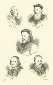 John Gower, John Wycliffe, Geoffrey Chaucer, Miles Coverdale, William Tyndale door English School