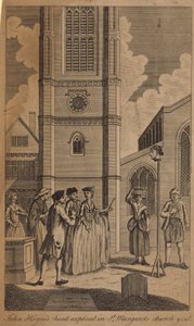 Het hoofd van John Hayes blootgesteld in de kerk van St Margaret