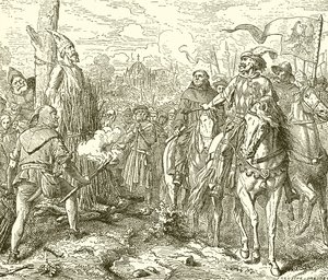 Jan Hus, op de brandstapel, opgeroepen om te herroepen door English School