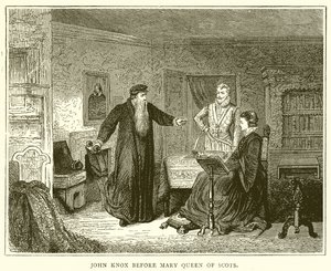 John Knox voor Mary, koningin van Schotland door English School