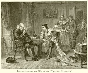 Johnson leest het manuscript van de Vicar of Wakefield door English School