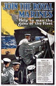Word lid van de Royal Marines - Help de kanonnen van de vloot te bemannen, Eerste Wereldoorlog wervingsposter
